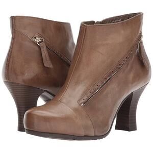 Miz Mooz Bodhi Ankle Boot Bootie Brown Round Toe Side Zip Leather Heeled 7
